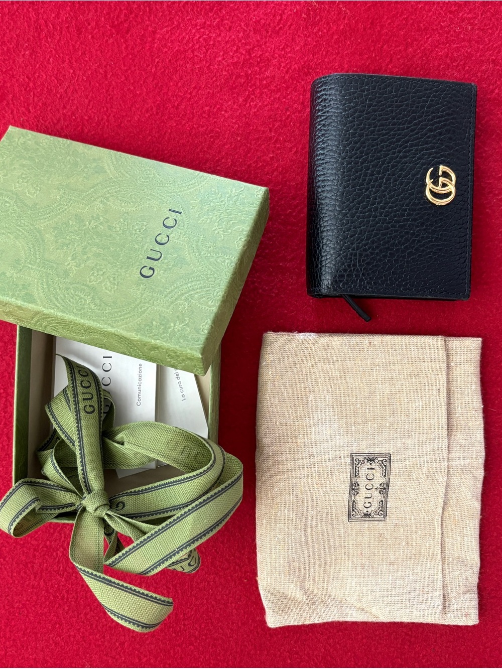 Gucci Black Pebbled Leather Small Bi-Fold Wallet with Gold Double G - Picture 12 of 14